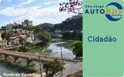 Cartão BUSCARD Cidadão, verde, com fotografia da Ponte da Bagulinha e a marca São Jorge Auto Bus.